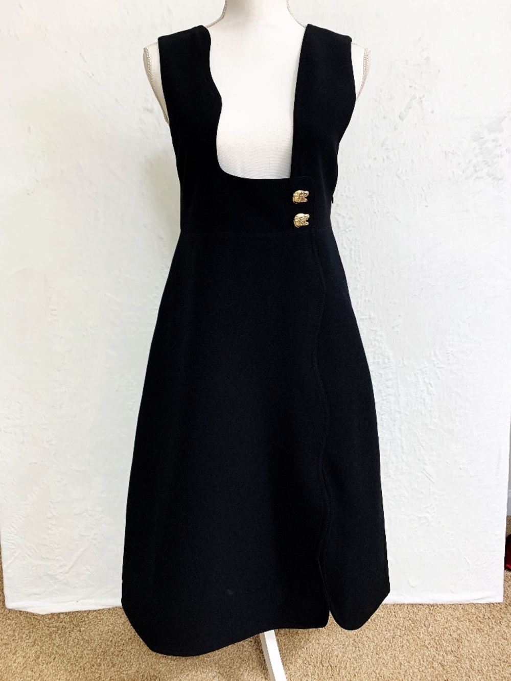 Peacebird Pinafore Jumper Dress Gold Panther Button US S 6